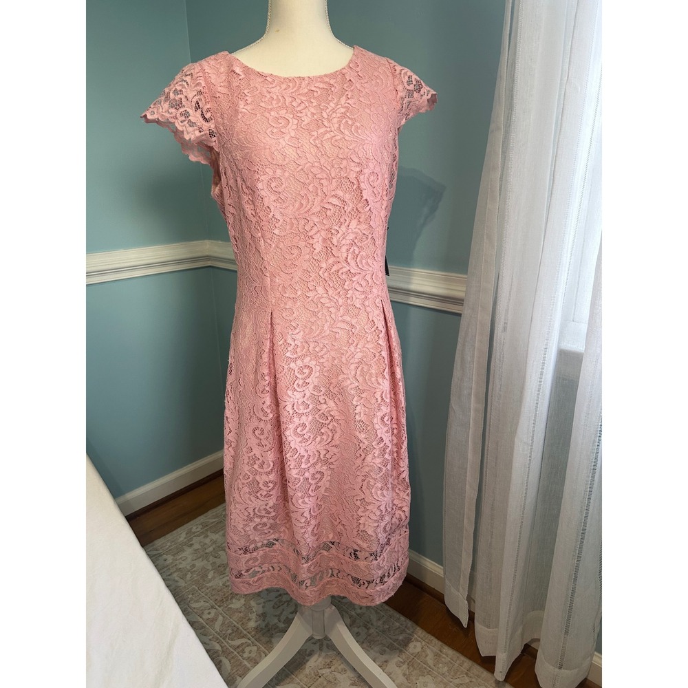 Jessica‎ Howard Pink Floral Lace Cap Sleeve Fit and Flare Dress New Size 14